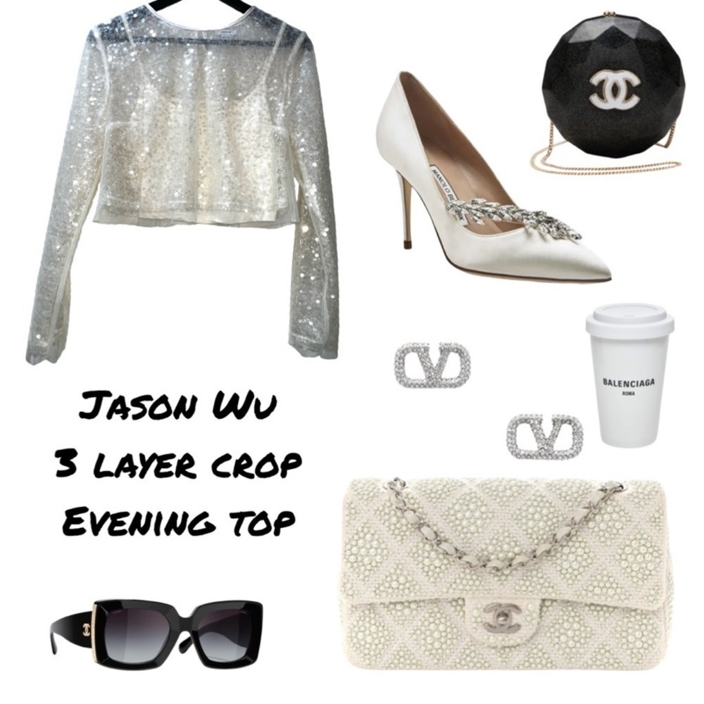 Jason Wu 3 Layer Cropped Sequin Evening Top - Picture 3 of 8